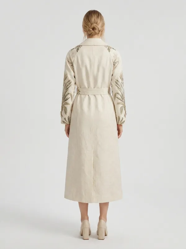 Women's Botanical Floral Pattern Printed Trench Coat