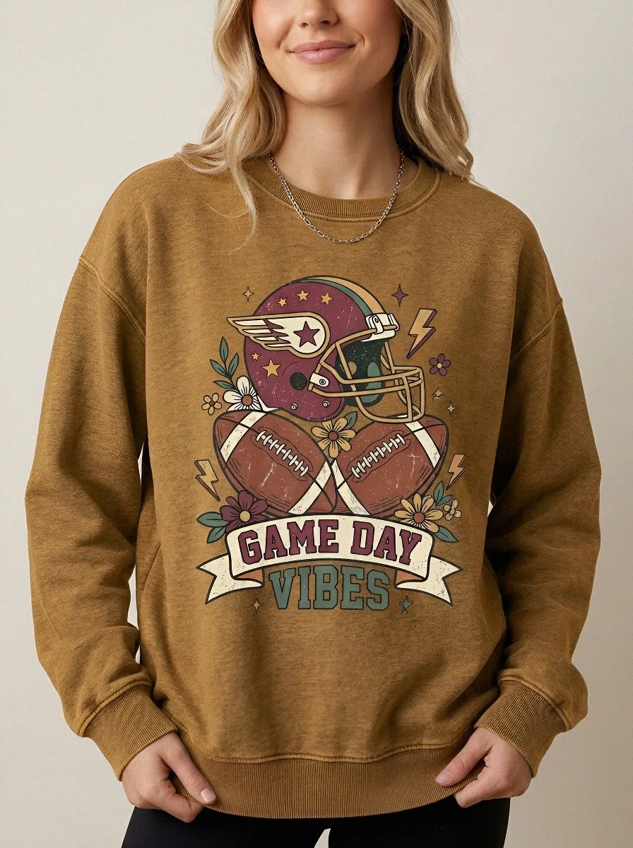 Women's Football Lover Game Day Vibes Helmet Floral Printed Sweatshirt