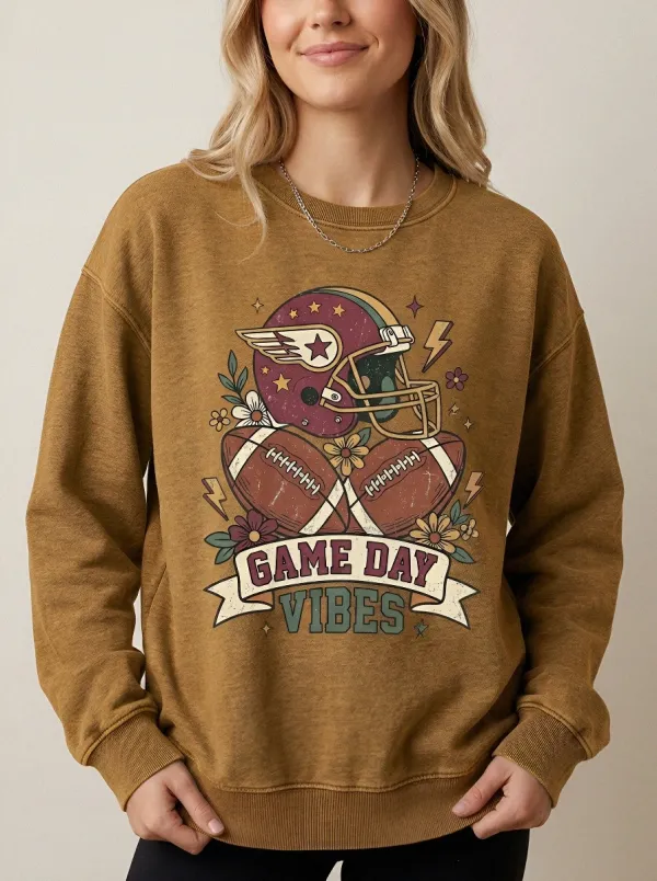 Women's Football Lover Game Day Vibes Helmet Floral Printed Sweatshirt