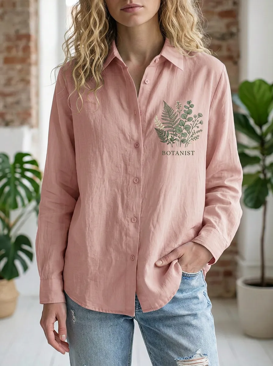 Women's Botanist Plant Lover Fern Floral Printed Shirt
