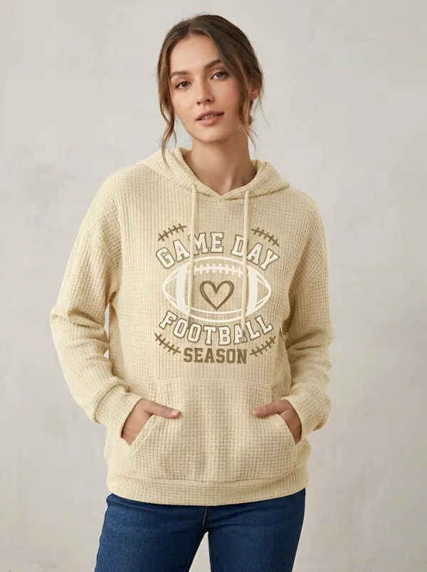 Women's Heritage Football Lover Game Day Heart Printed Waffle Hoodie