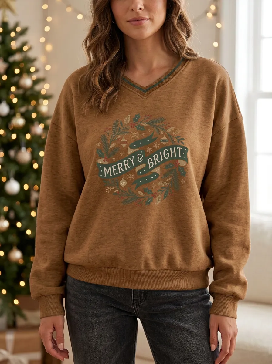Christmas Merry & Bright Wreath Print Sweatshirt