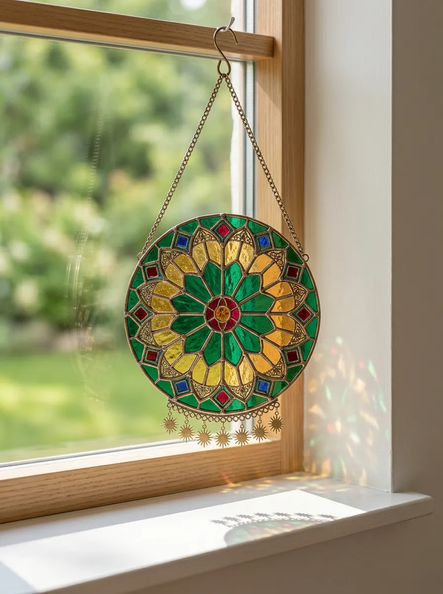 Boho Mandala Stained Glass Printed Suncatcher
