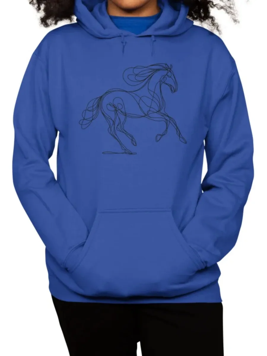 Minimalist Line Horse Printed Hoodie