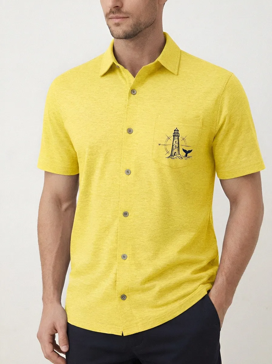 Men's Nautical Lighthouse Whale Tail Printed Polo Shirt
