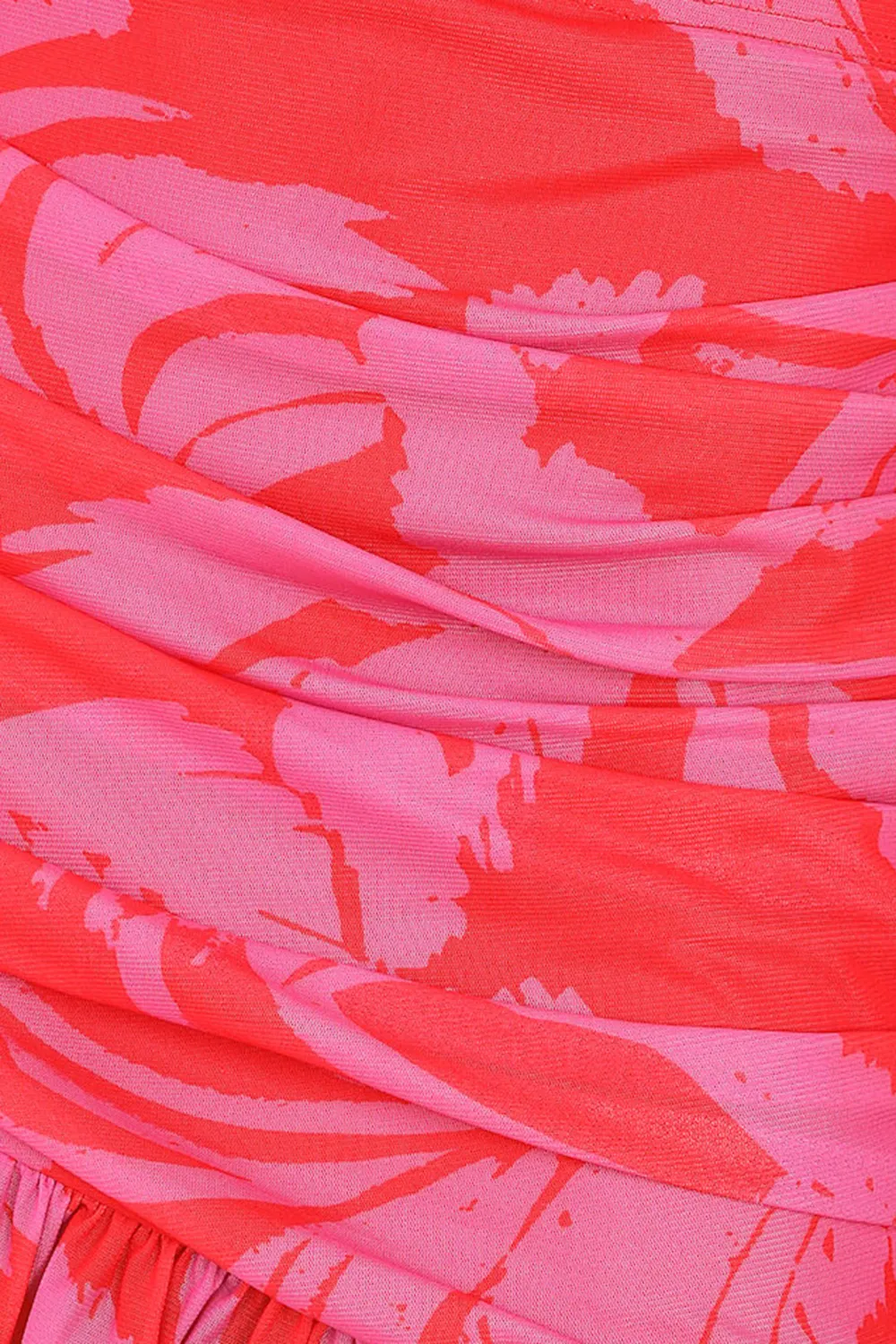 Casual Style Pink Floral Mesh Ruched Ruffled Mini Skirt