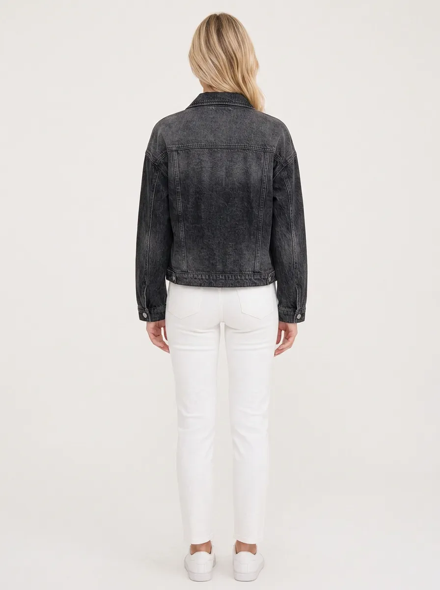 Women's Vintage Washed Black Denim Jacket