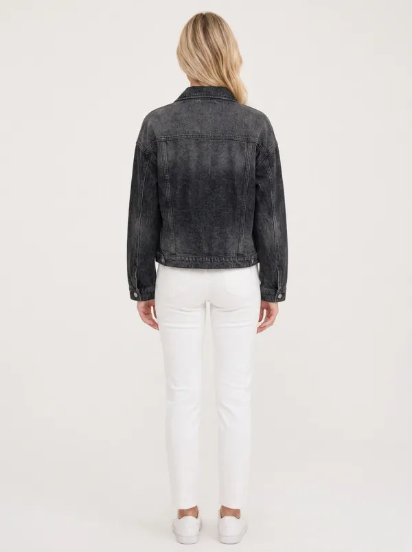 Women's Vintage Washed Black Denim Jacket