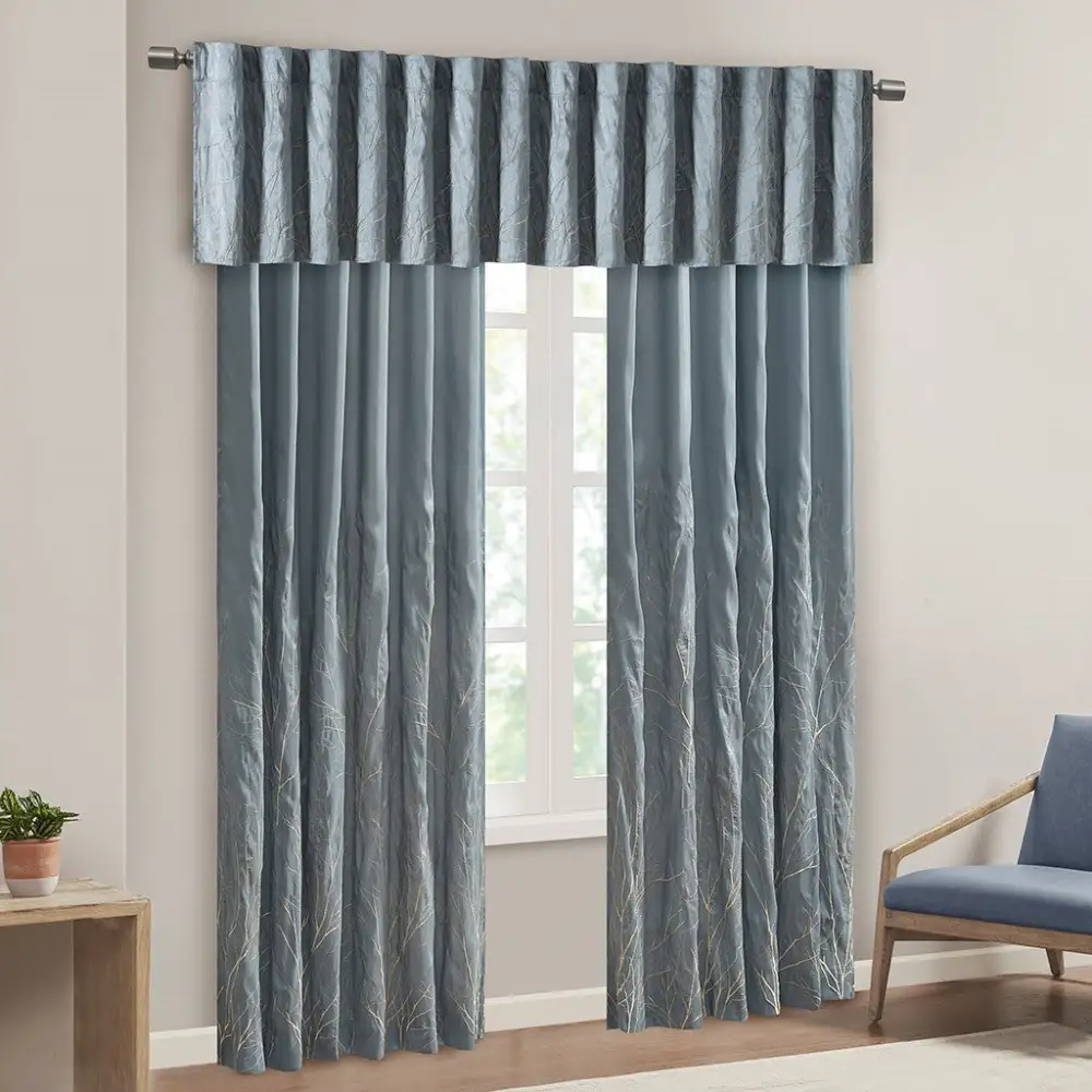 Refined Faux Silk Branch Back-Tab Curtain Panel