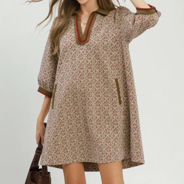 Jacquard Puff Sleeve Dress