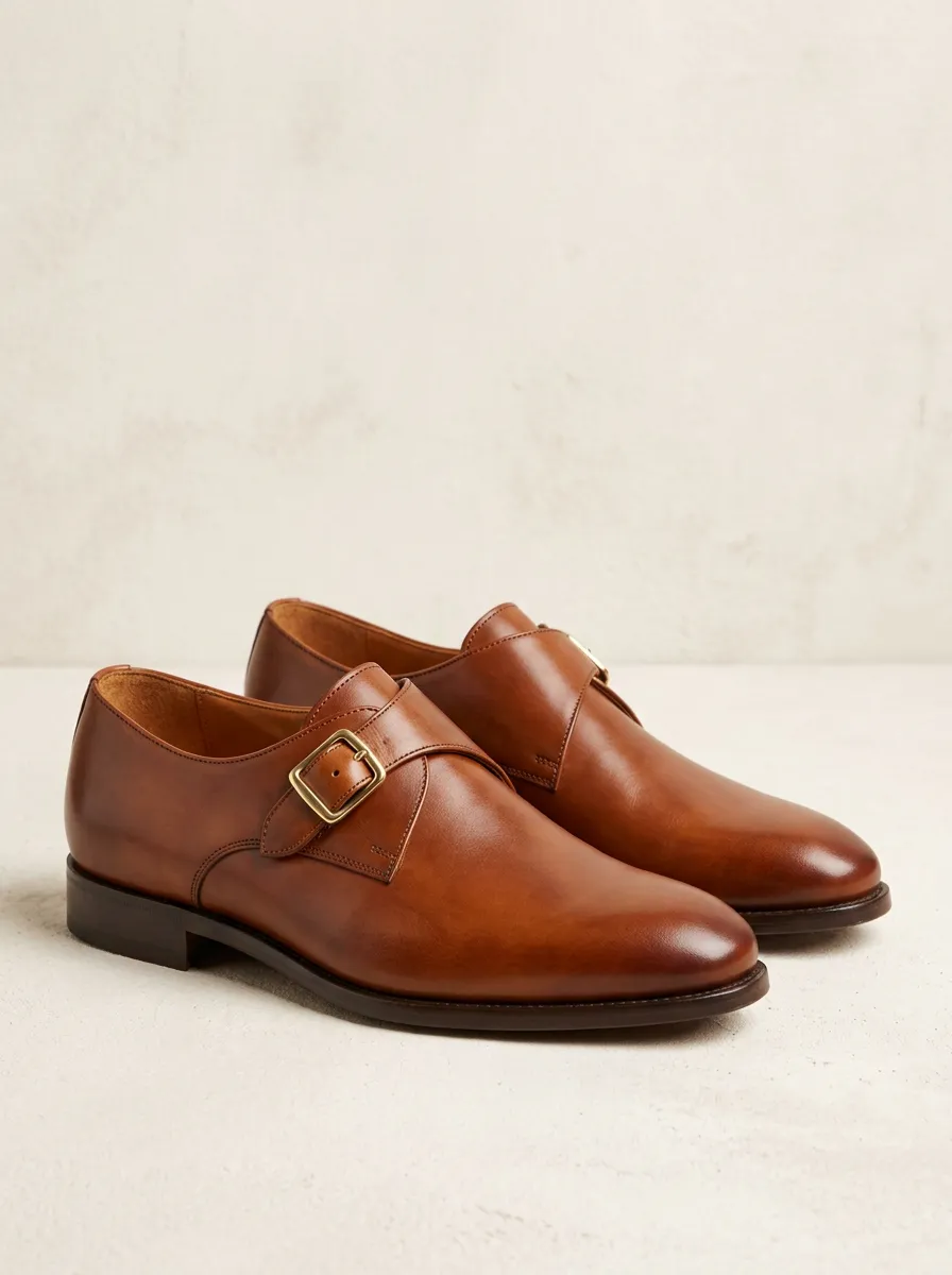 Men's Versatile Classic Leather Single Monk Strap Dress Shoes