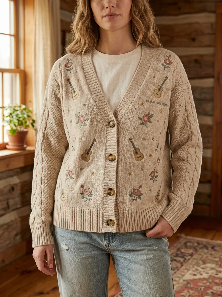 Western Guitar Women's Country Music Casual Cardigan