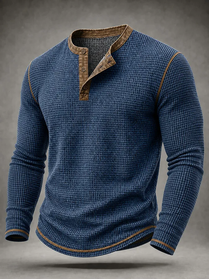 Men'S Western Printed Waffle Top