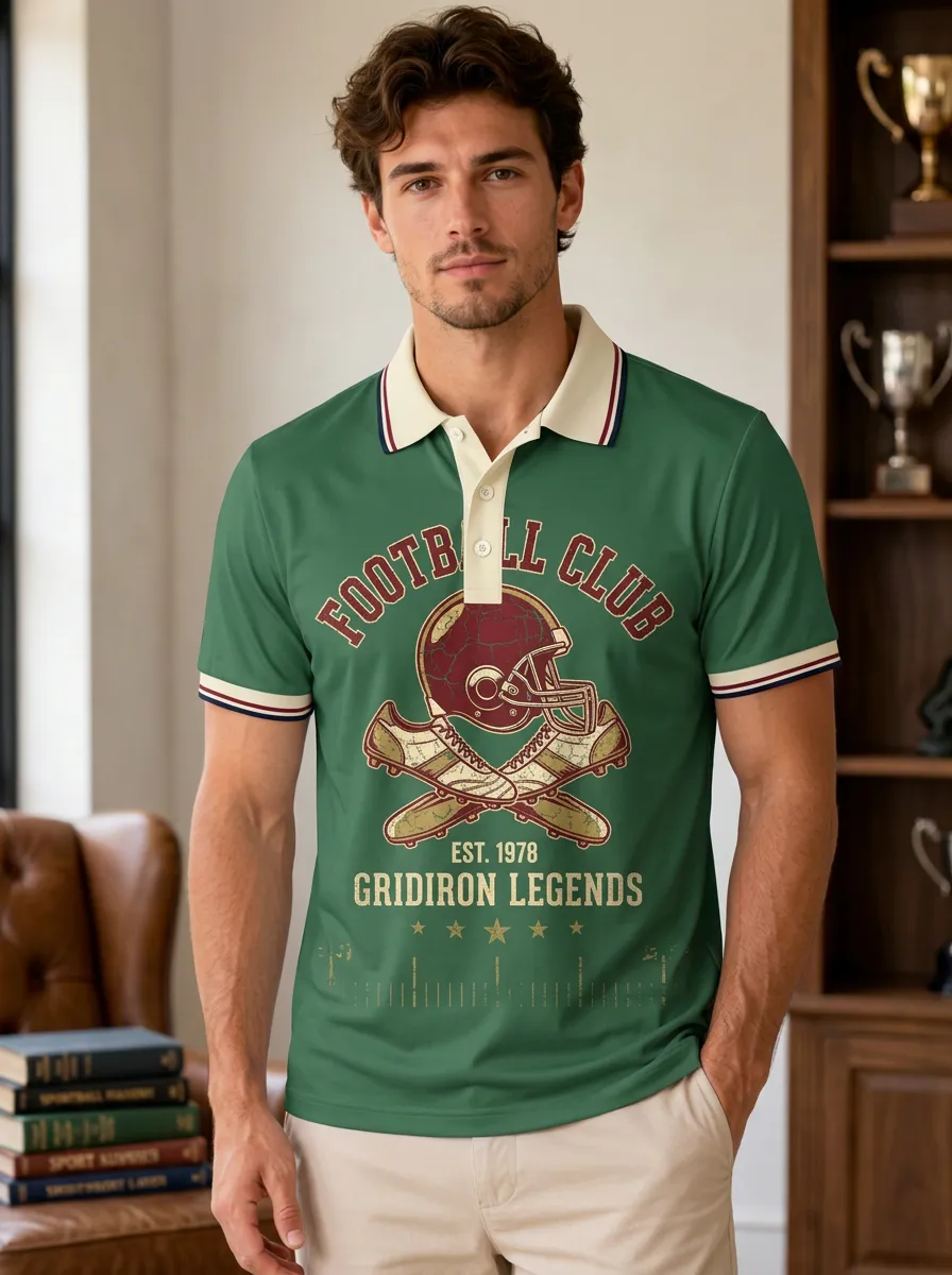 Men's Football Club Gridiron Helmet Cleats Polo Shirt