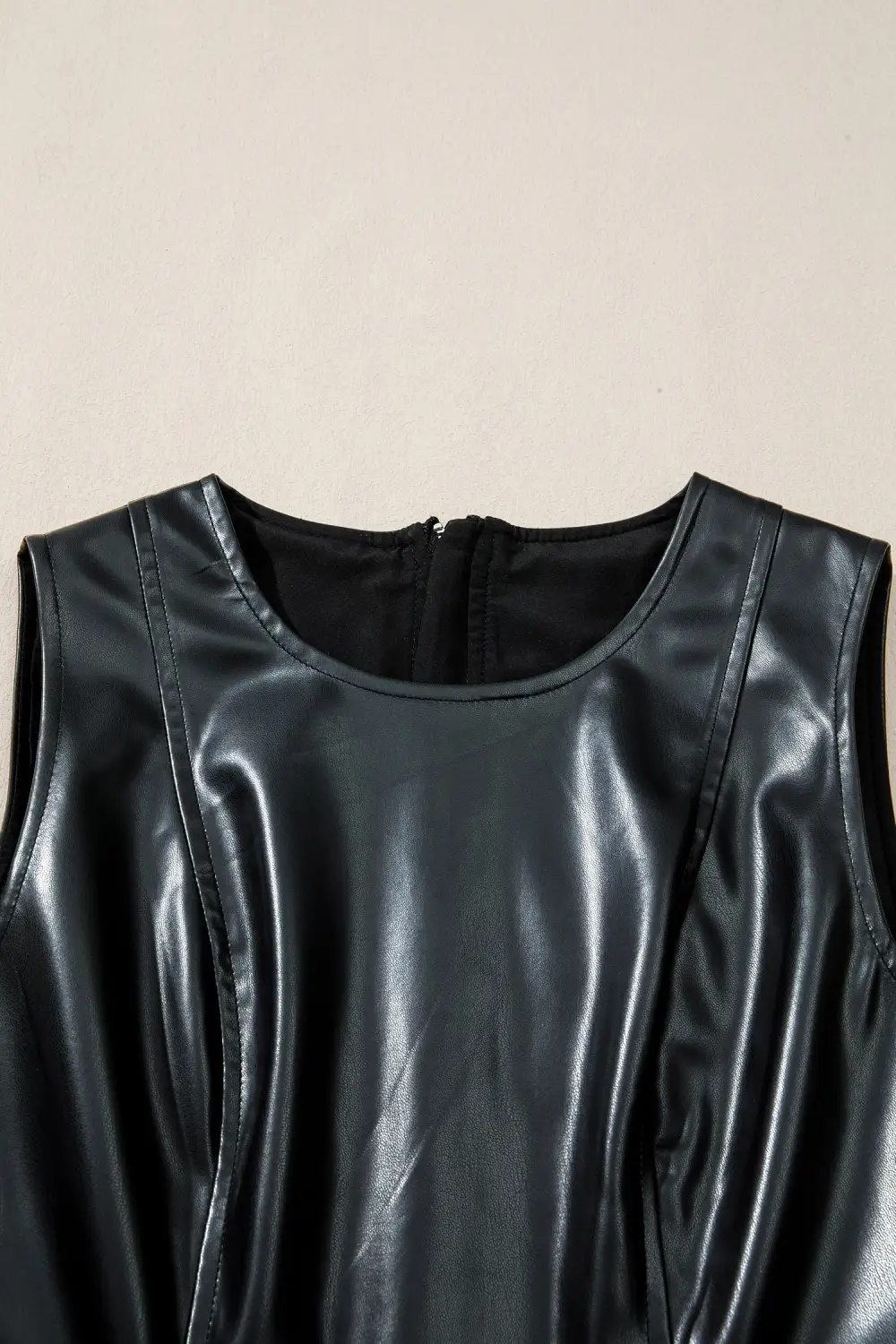 Faux Leather Ruffle Hem Sleeveless Mini Dress
