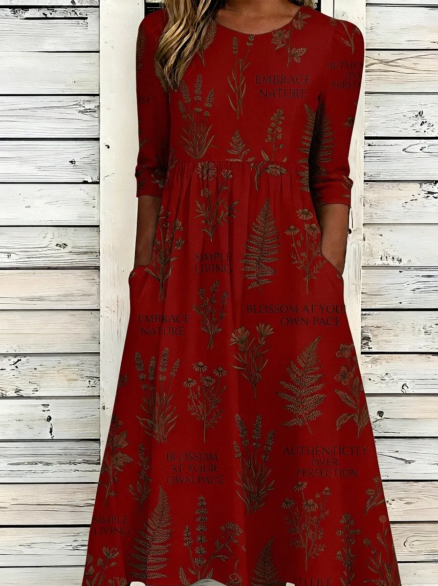 Women's Nature Lover Botanical Floral Quote Printed Dress