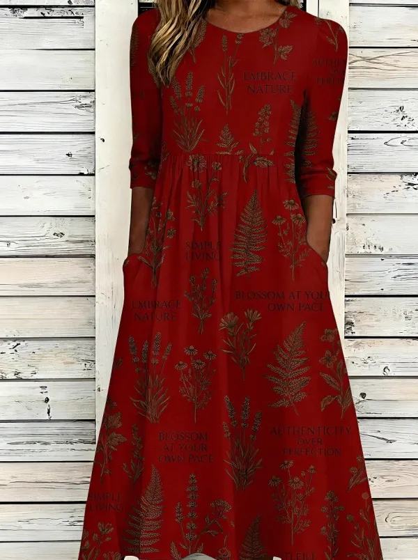 Women's Nature Lover Botanical Floral Quote Printed Dress