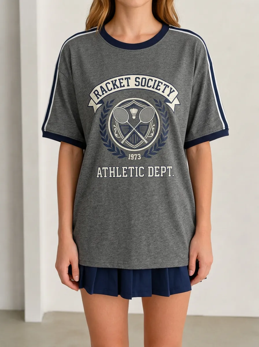 Women's Badminton Lover Racket Society Athletic Printed T-shirt
