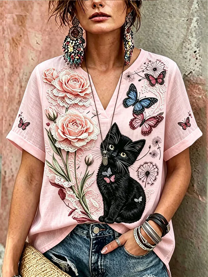 Women's Cute Cat Printed Casual Top