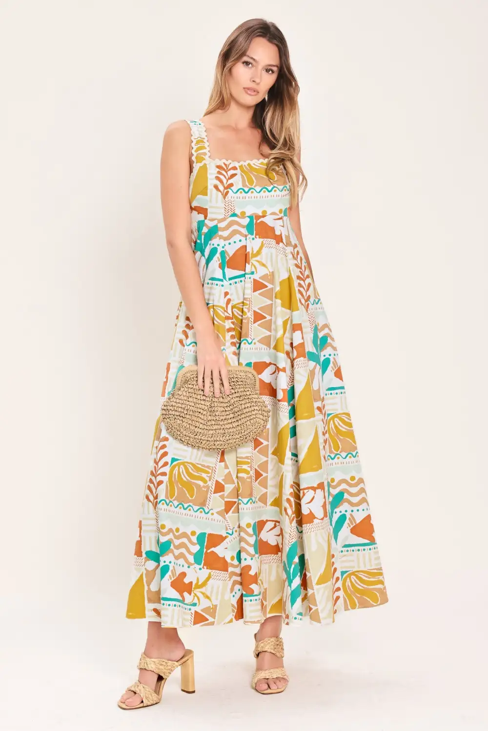 Classic Smocked Cotton Printed Midi Dress