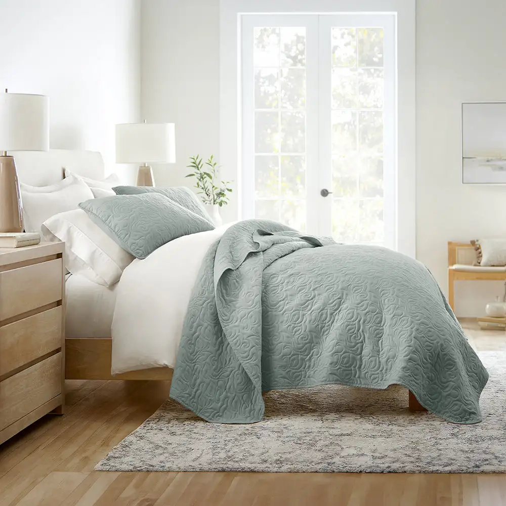 Floral Stitch Quilted Coverlet Set
