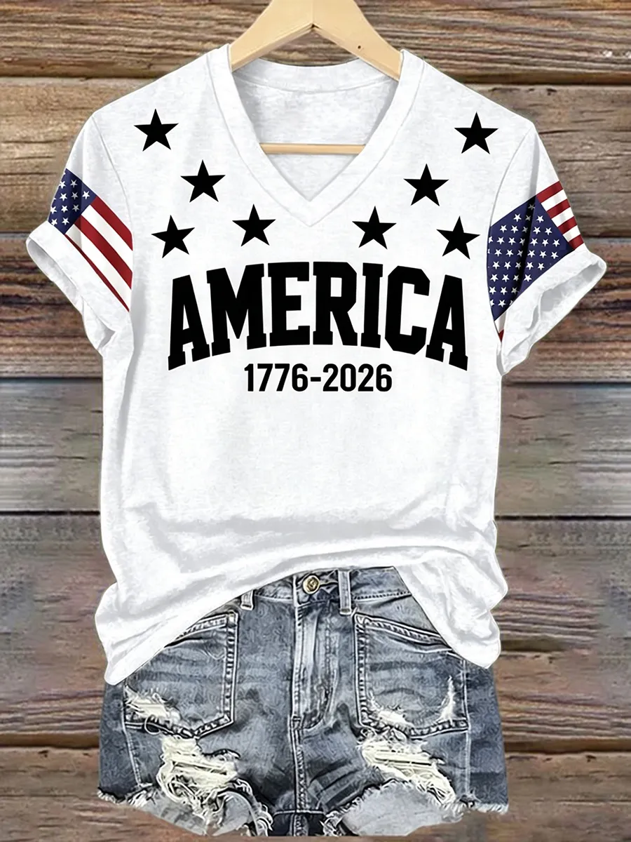 Women's 1776 Independence Day Flag Print Casual T-shirt