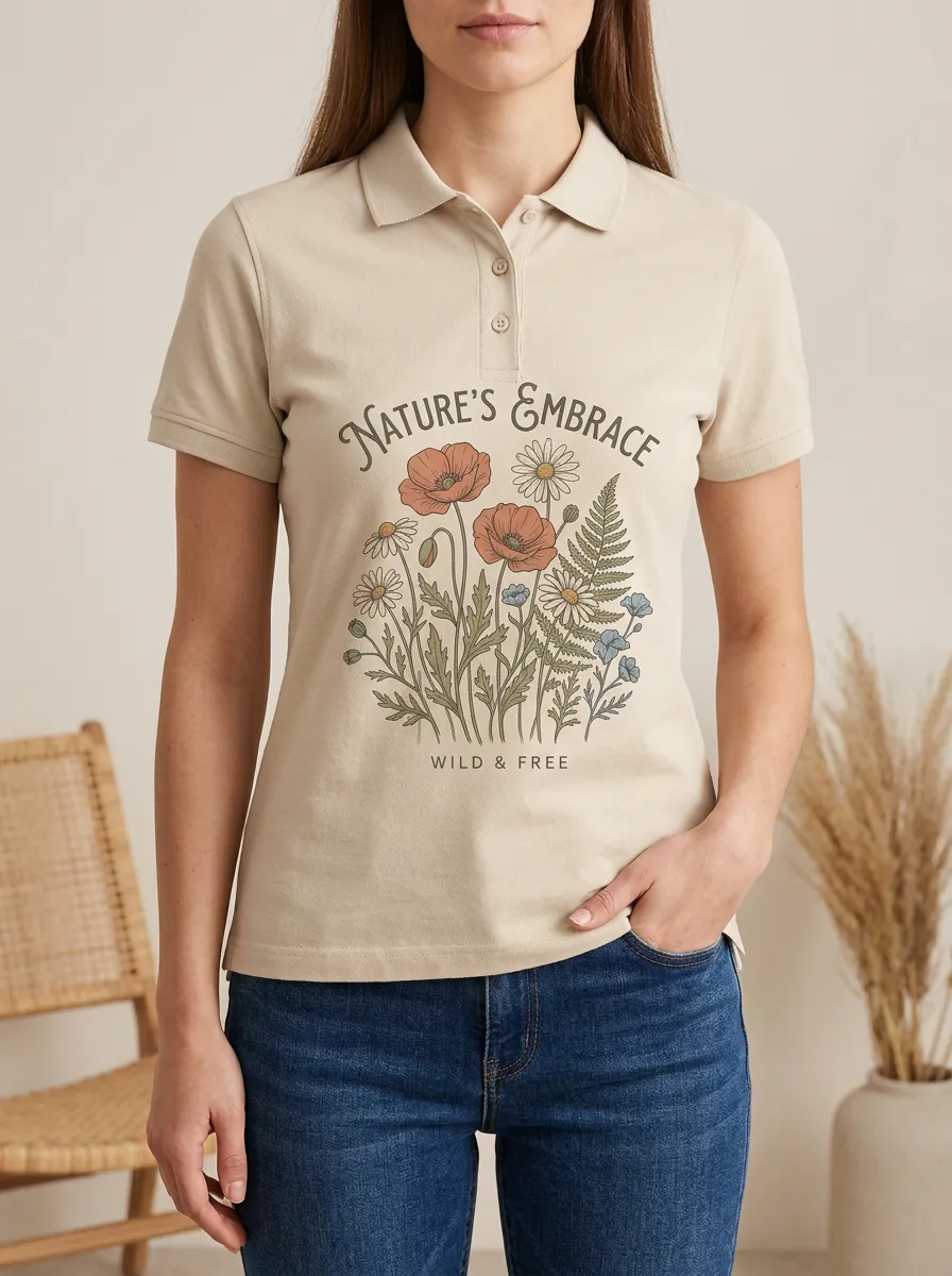 Nature Lover Poppy Daisy Floral Polo Shirt