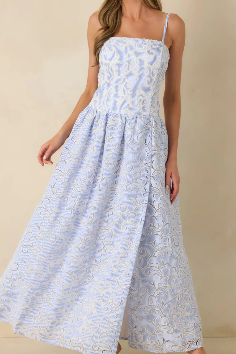 Striped Embroidered Maxi Dress