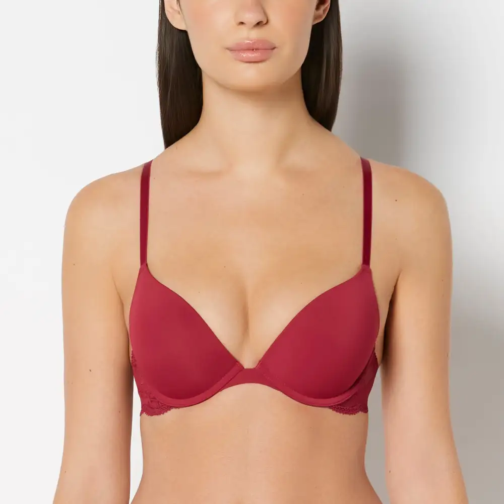 Smooth Push Up Plunge Bra With Charmed Lace Wing