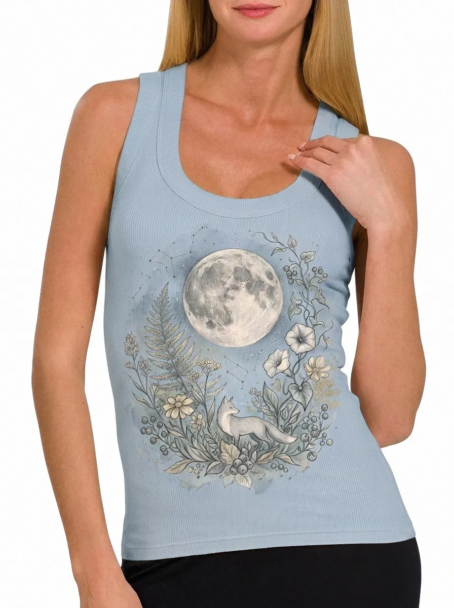 Women's Nature Lover Moon Fox Floral Printed Tank Top