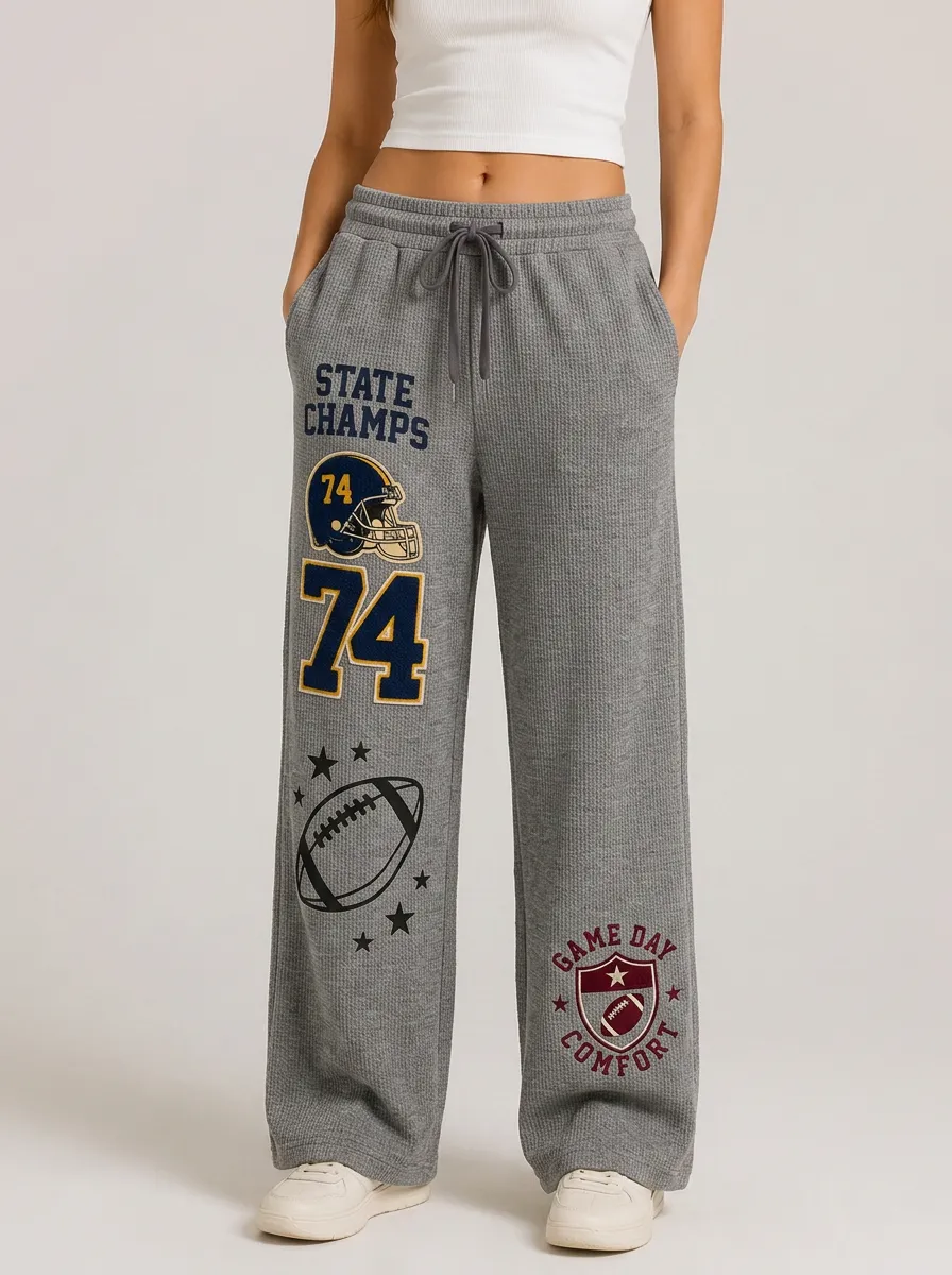 Women's Football Fan State Champs 74 Printed Waffle Pants