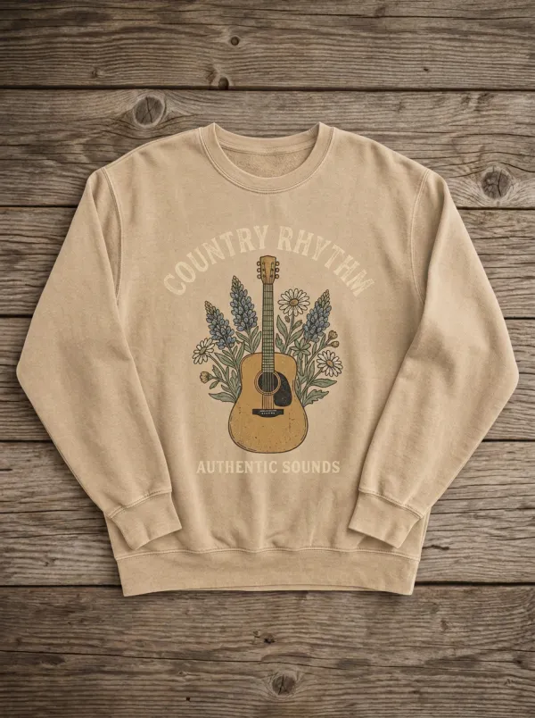 Guitar Floral Unisex Country Music Crewneck Sweatshirt