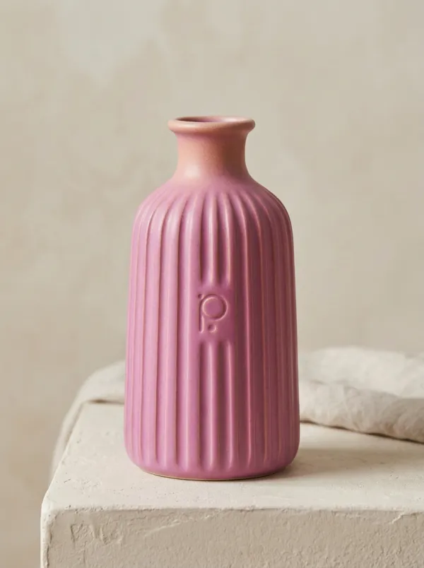 Minimalist Ribbed Ceramic Embossed Vase