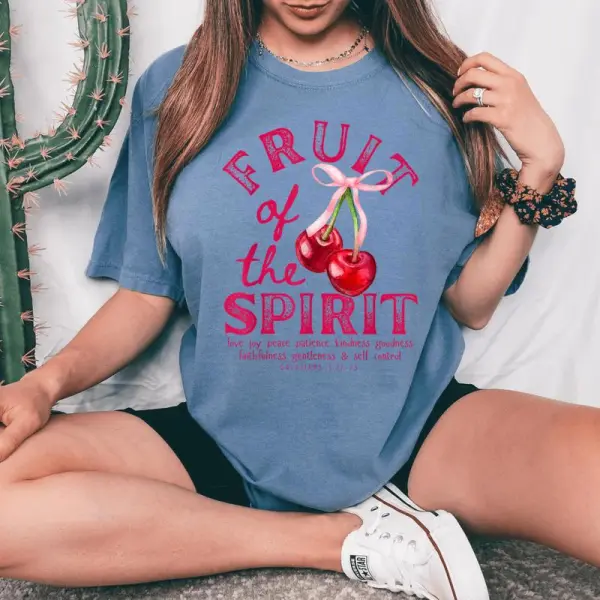 Fruit Of The Spirit Christian Coquette Pink Bow Cherries Women's Oversized Comfort T-Shirt