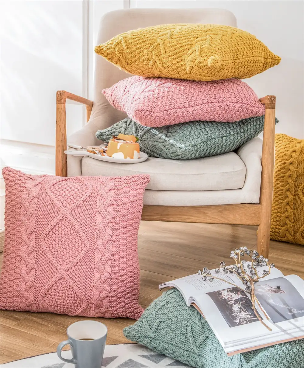Knitted Square Cotton Decorative Throw Blanket