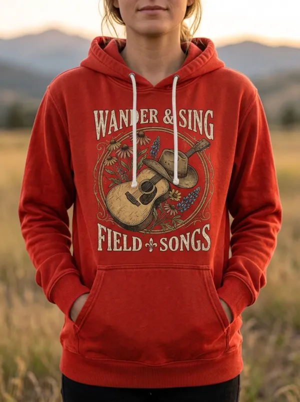 Guitar Cowboy-Hat Floral Country Music Graphic Hoodie
