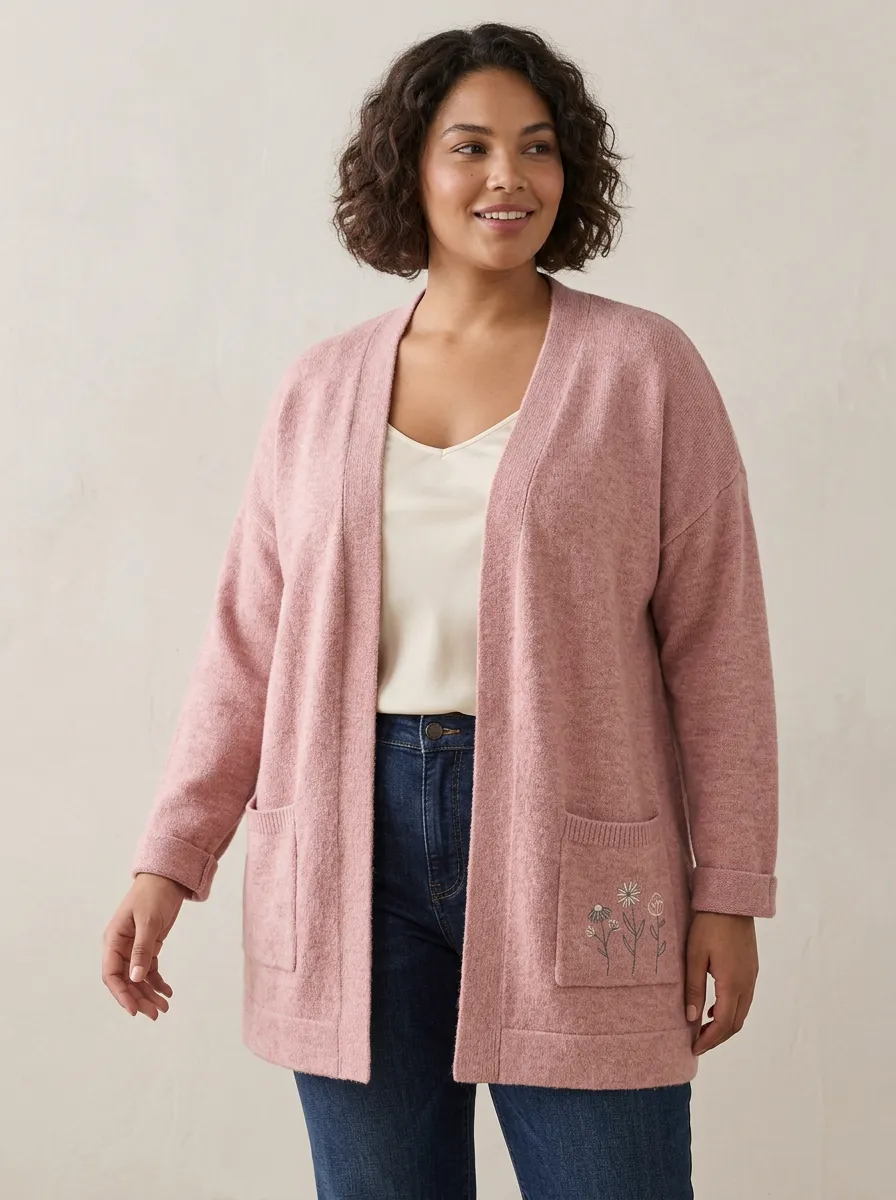 Pink Refined Floral Embroidered Cardigan
