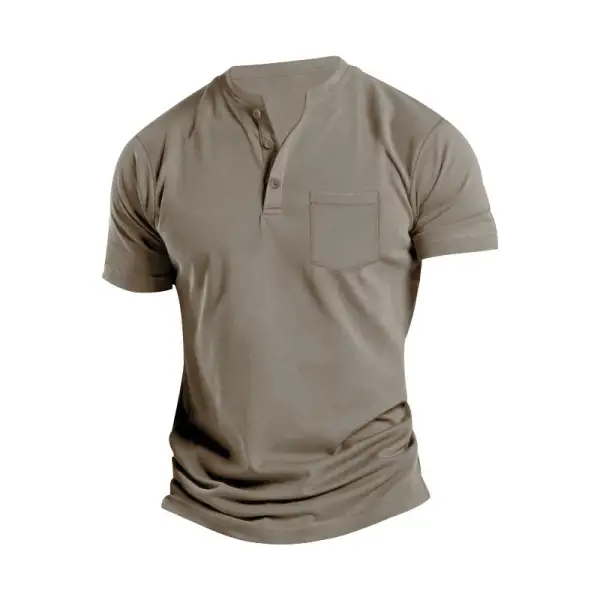 Men's Breathable Cotton-elastane Short-Sleeve Henley With Chest Pocket