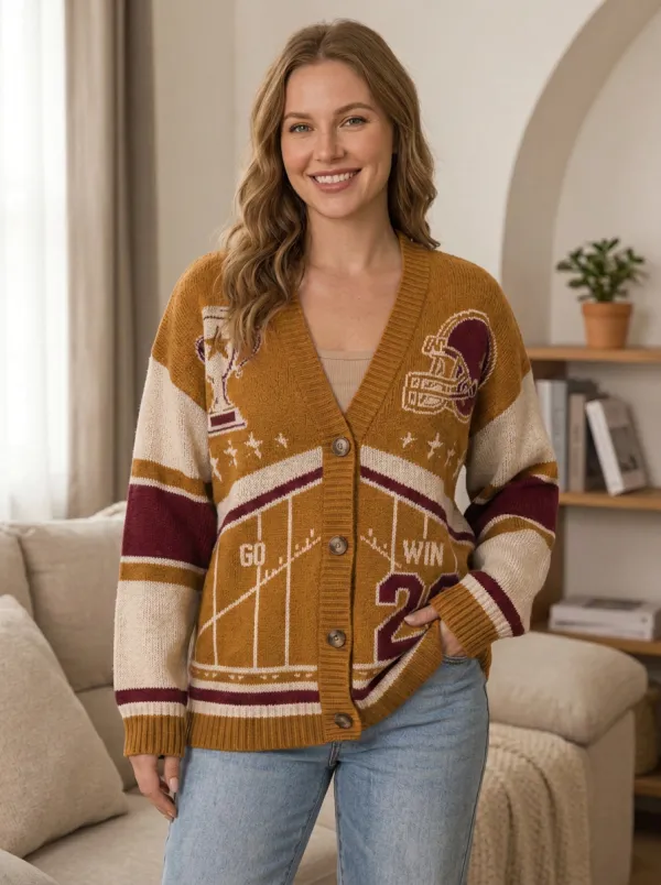 Women's Timeless Gridiron Helmet Trophy Ball Knit Cardigan