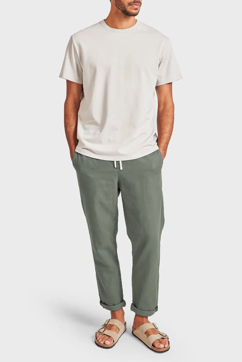 Casual Drawstring Waist Cotton Blend Trousers