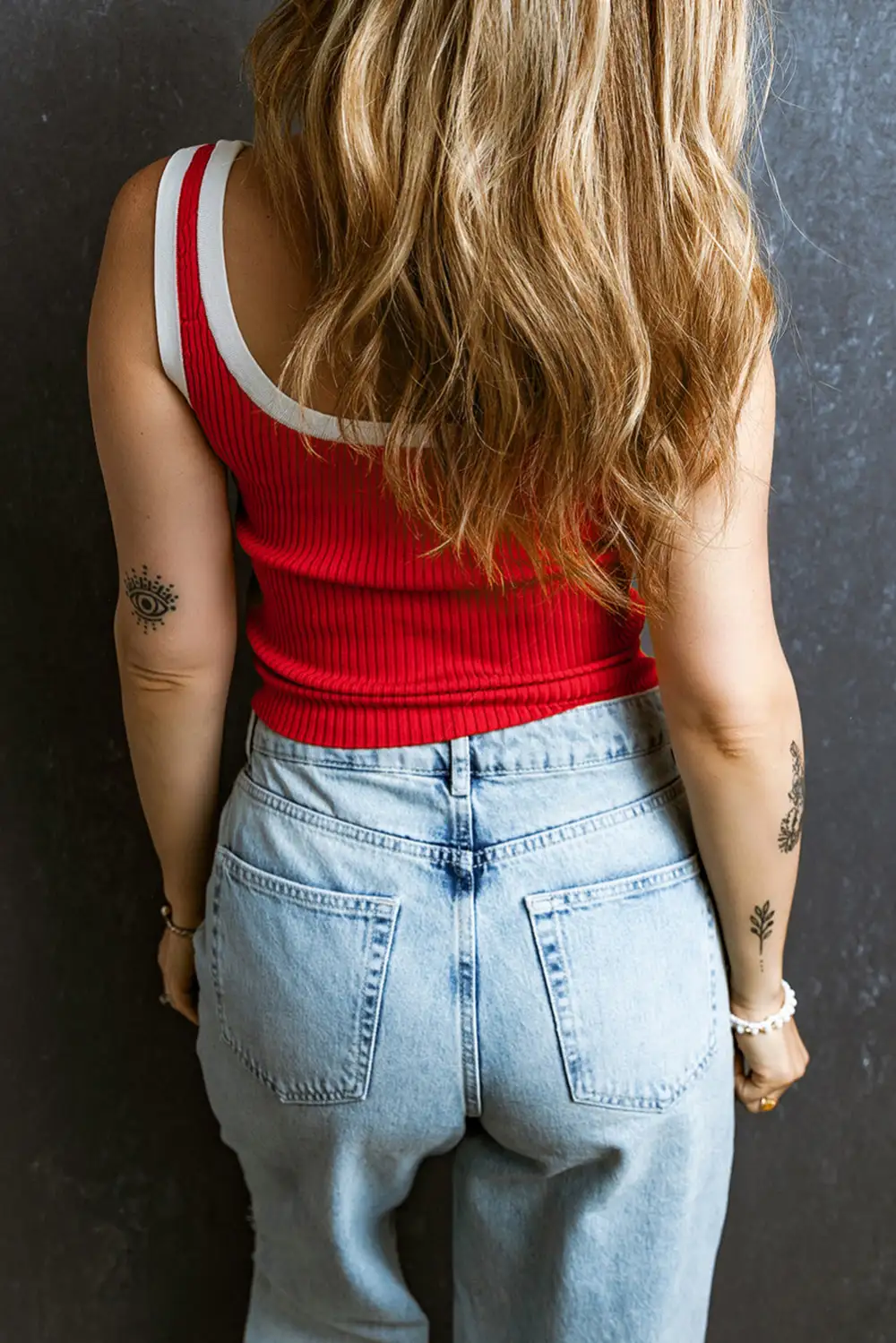 Fiery Colorblock Edge Ribbed Knit U Neck Tank Top