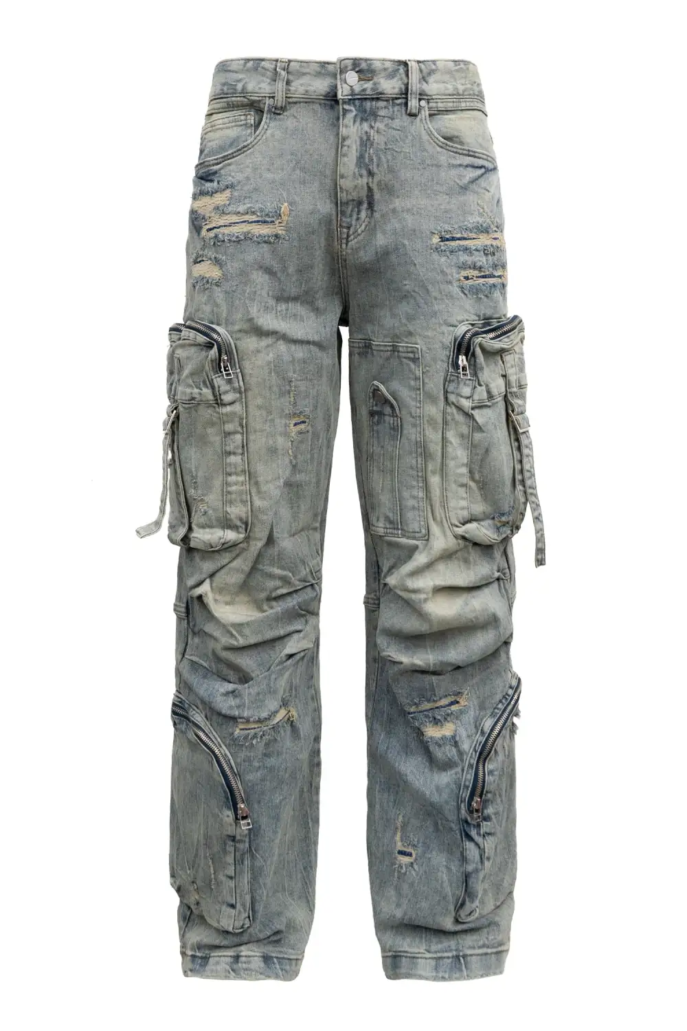 Men's Washed Wide Fit Utility Cargo Baggy Denim Pants