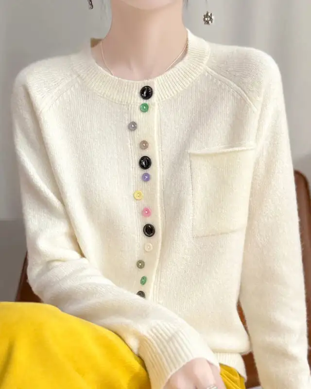 Merino-Wool Wool Crew-Neck Cardigan