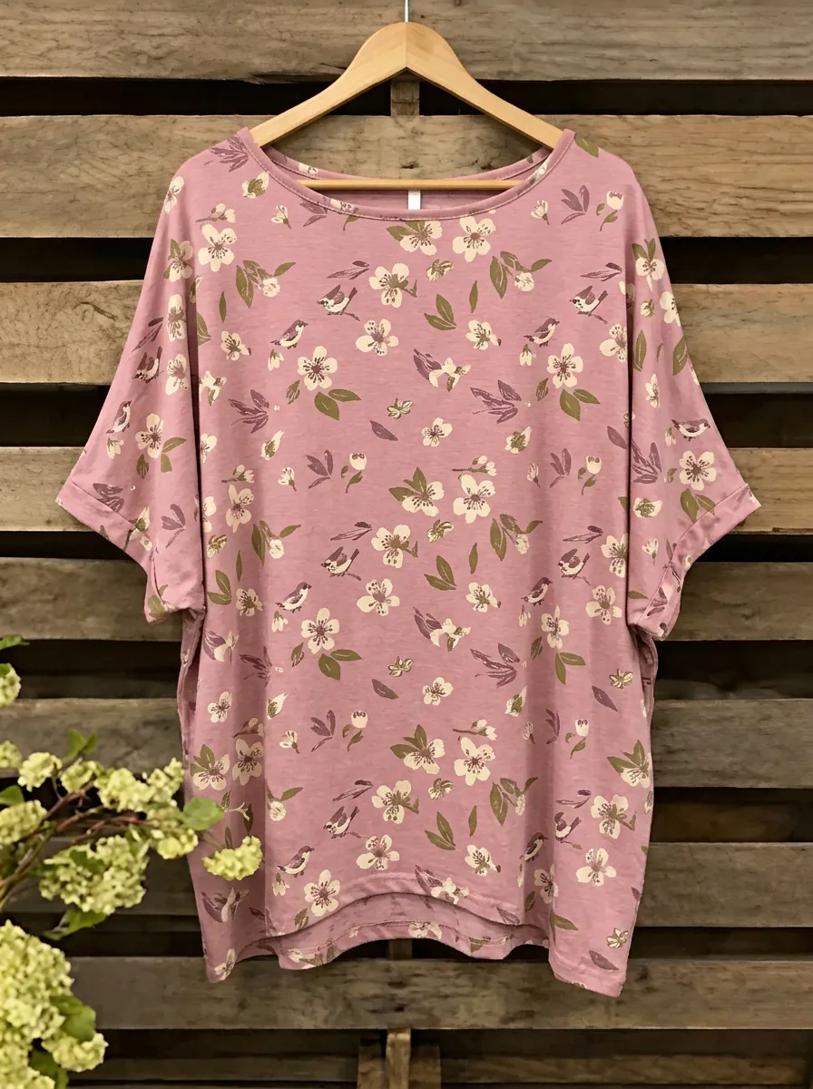 Nature-Inspired Cherry Blossom Women's Loose Printed T-Shirt