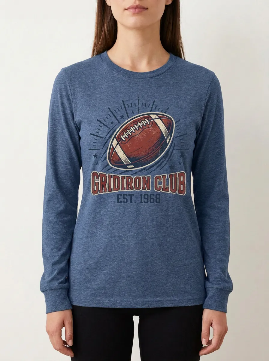 Women's Football Fan Gridiron Club Printed Long Sleeve T-Shirt