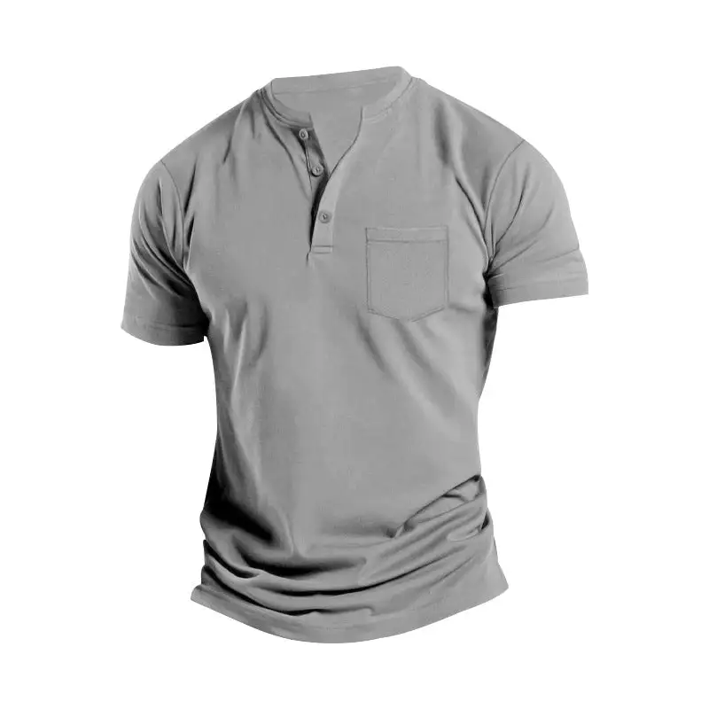 Men's Breathable Cotton-elastane Short-Sleeve Henley With Chest Pocket