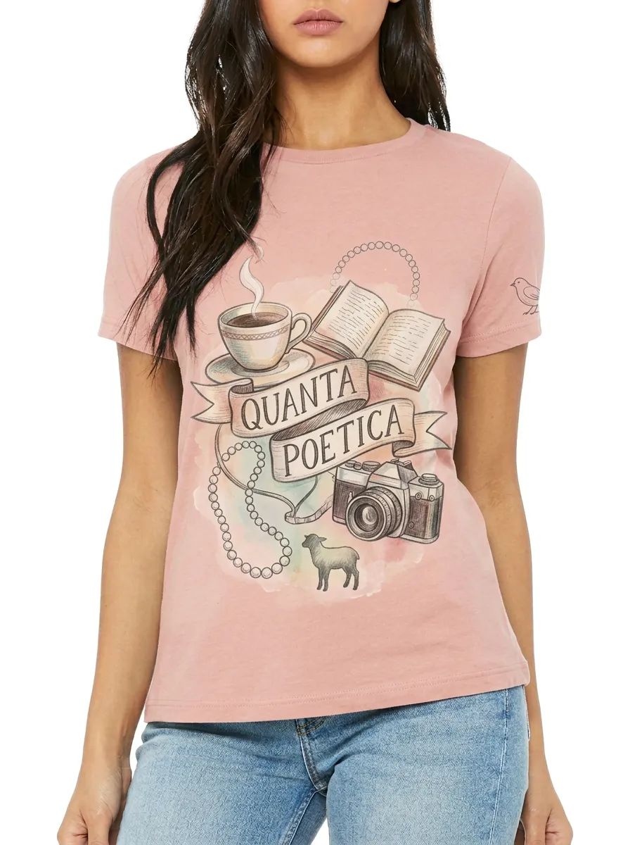 Women's Book Coffee Camera Quanta Poetica Printed T-shirt