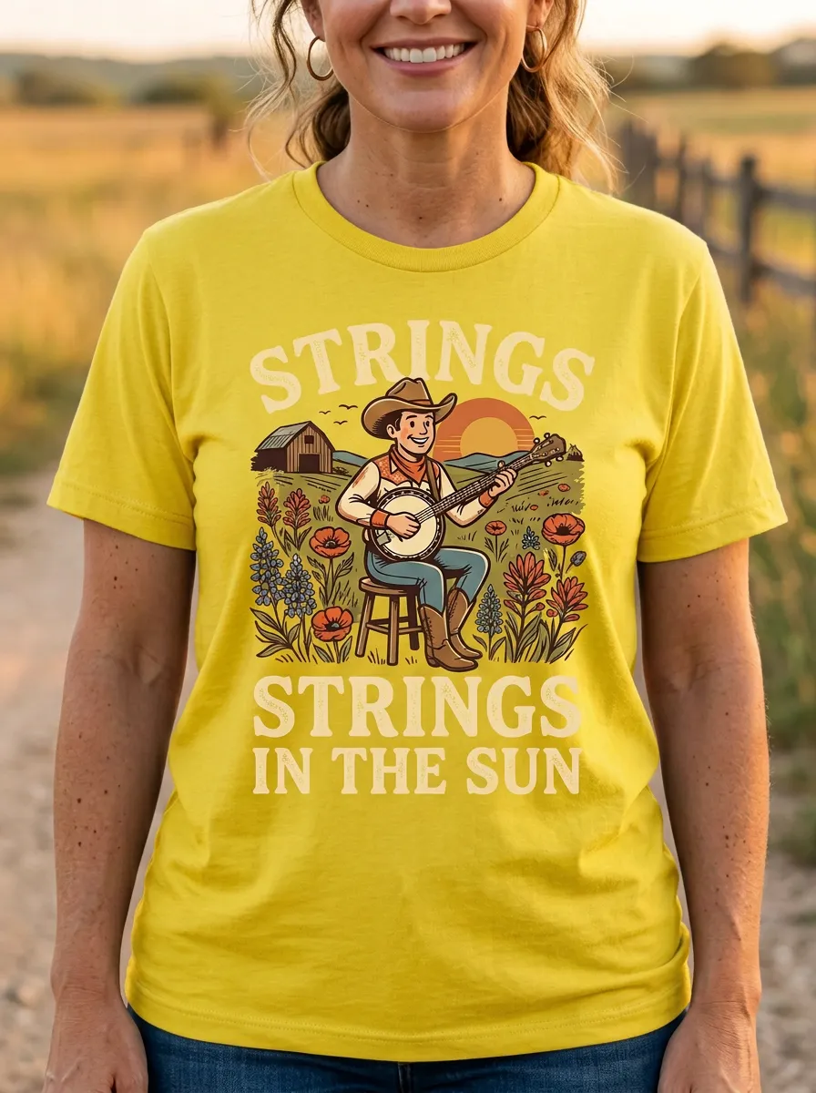Rustic Country Music Banjo Player Crew Neck T-Shirt