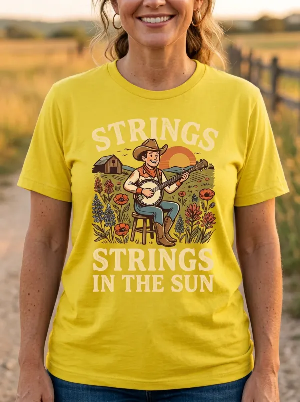 Rustic Country Music Banjo Player Crew Neck T-Shirt