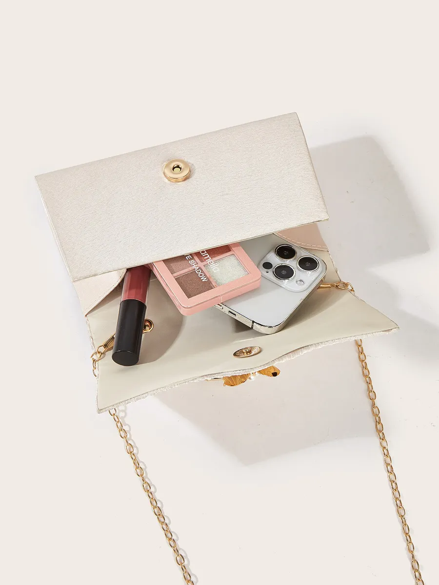 Emery Pleated Pearl Flower Chain Bag